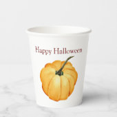 オランカボチャの水カラーハッピーハローウィン。 紙コップ (裏面)
