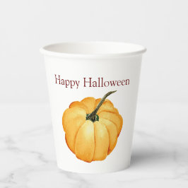 オランカボチャの水カラーハッピーハローウィン。 紙コップ