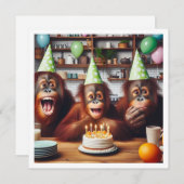 オラングタン祝ズのサル写真誕生日 招待状 (正面/裏面)