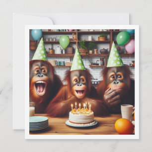 オラングタン祝ズのサル写真誕生日 招待状