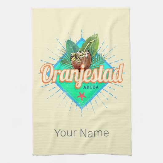 オランジェスタッドアルバレトロヴィンテージカリブの土産 キッチンタオル (縦)