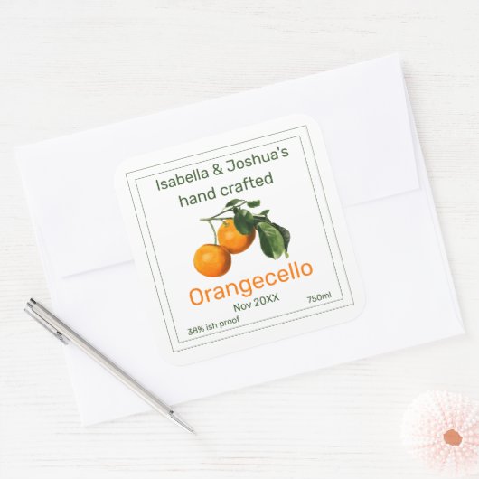 オランジェッロラベル |ヴィンテージオレンジイラストレーション スクエアシール (封筒)