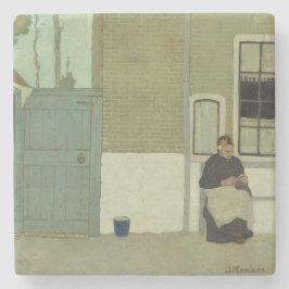 オランダで家の前にいる年配の女性 ストーンコースター