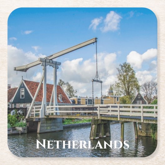 オランダで木製の橋を持ち上げるオランダ スクエアペーパーコースター (正面)