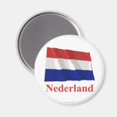 オランダなびく国旗と名前(オランダ) マグネット (正面/裏面)