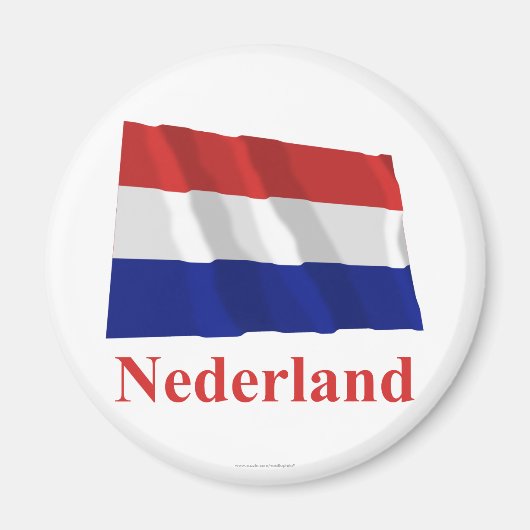 オランダなびく国旗と名前(オランダ) マグネット (正面)