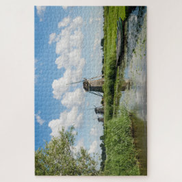 オランダには風車3基と運河があり、船が就航している ジグソーパズル