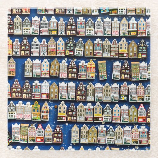 オランダのお土産、アムステルダム通りシーン。 ガラスコースター (正面)