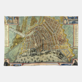オランダのアムステルダムの古地図 キッチンタオル