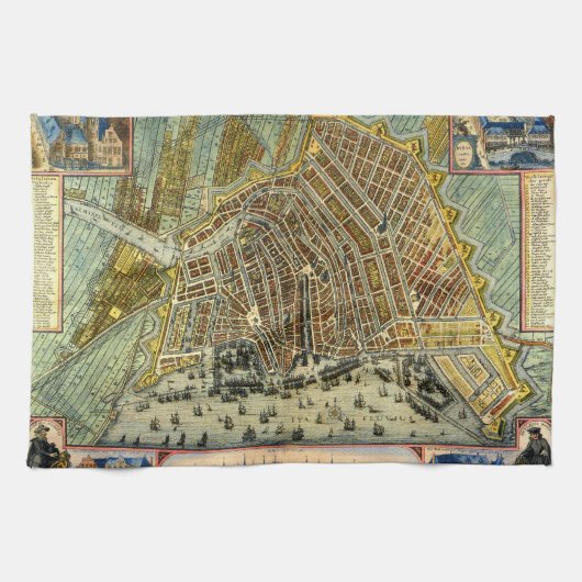 オランダのアムステルダムの古地図 キッチンタオル (横)