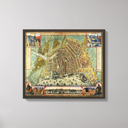 オランダのアムステルダムの古地図 キャンバスプリント (正面)