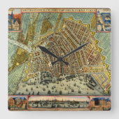 オランダのアムステルダムの古地図 スクエア壁時計 (正面)