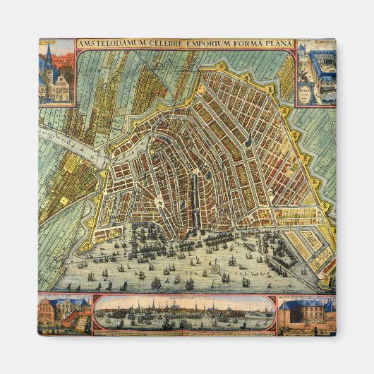 オランダのアムステルダムの古地図 マグネット (正面)