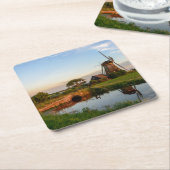 オランダのコースターの田舎の風車 スクエアペーパーコースター (アングル)