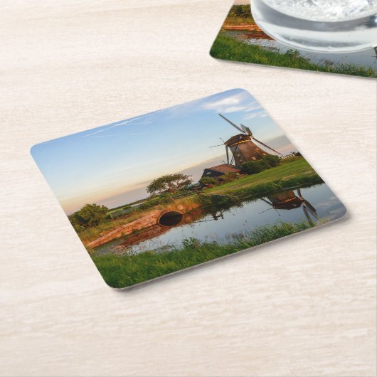 オランダのコースターの田舎の風車 スクエアペーパーコースター (アングル)