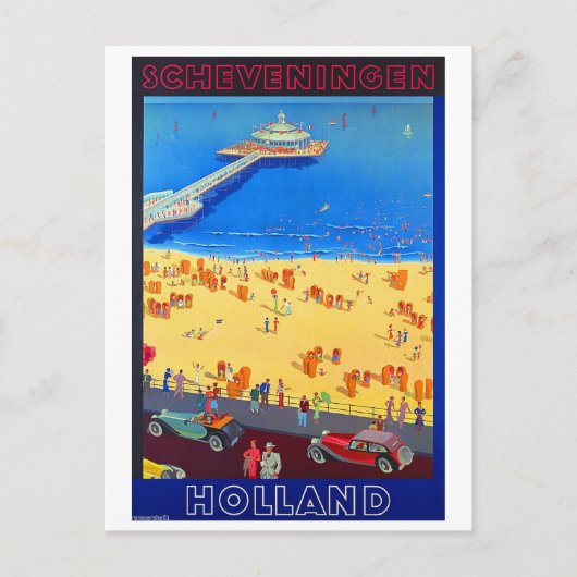 オランダのスキフェニンゲン海岸、ヴィンテージな旅行 ポストカード (正面)