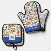 オランダのドードルパターン 鍋つかみ&鍋敷きセット (正面/裏面)