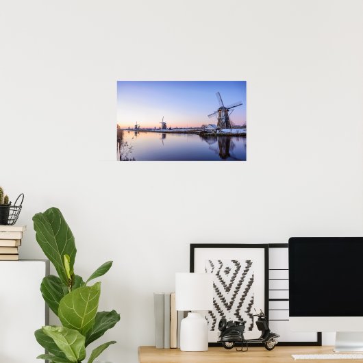 オランダのポスターの日の出の間の風車 ポスター (ホームオフィス)
