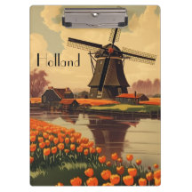 オランダのヴィンテージ旅行のポスター、チューリップとミル