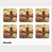 オランダのヴィンテージ旅行のポスター、チューリップとミル スクエアシール (シート)