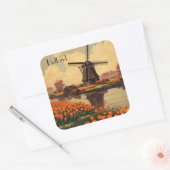 オランダのヴィンテージ旅行のポスター、チューリップとミル スクエアシール (封筒)