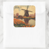 オランダのヴィンテージ旅行のポスター、チューリップとミル スクエアシール (バッグ)