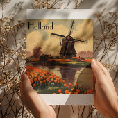 オランダのヴィンテージ旅行のポスター、チューリップとミル ポストカード