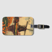 オランダのヴィンテージ旅行のポスター、チューリップとミル ラゲッジタグ (正面横)