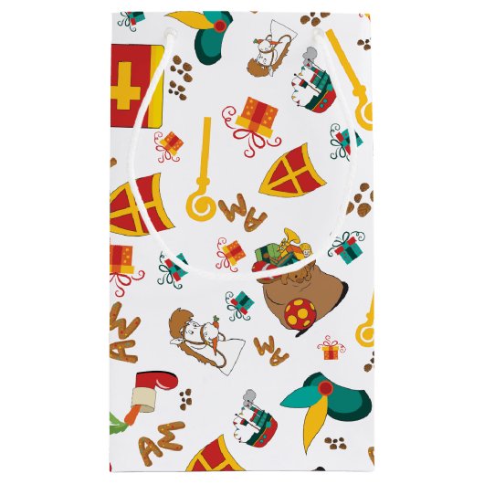 オランダの休日、Sinterklaasのお祝いのデザイン スモールペーパーバッグ (裏面)