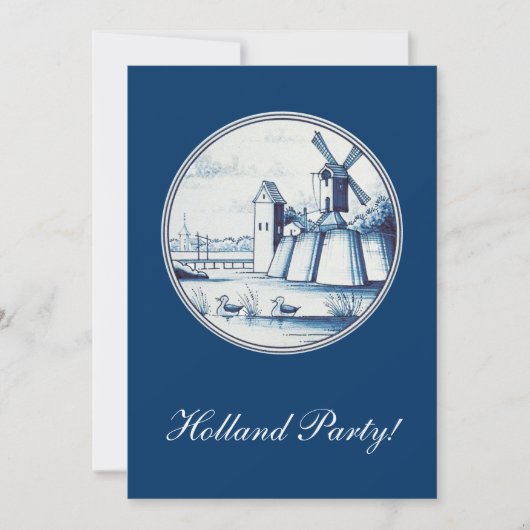 オランダの伝統的な青いタイル 招待状 (正面)