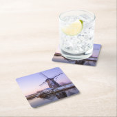 オランダの冬のコースターの日の出の間の風車 スクエアペーパーコースター (インサイチュ)