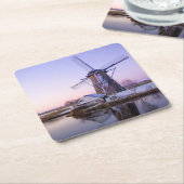 オランダの冬のコースターの日の出の間の風車 スクエアペーパーコースター (アングル)