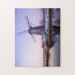 オランダの冬のパズルの日の出の間の風車 ジグソーパズル