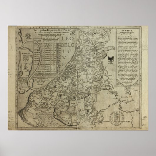 オランダの地図1583 - Leo Belgicus ポスター (正面)