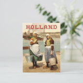 オランダの女の伝統的子の衣装と下駄 ポストカード (スタンド正面)