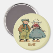 オランダの子供と花、名前を追加 マグネット (正面/裏面)