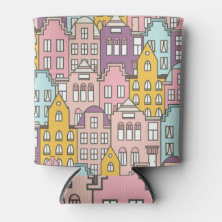 オランダの家、doodleシームレスなパターン。 缶クーラー