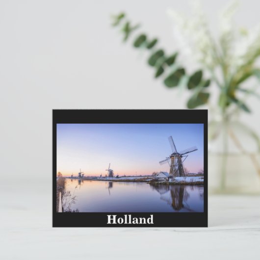 オランダの日の出の冬の風車 ポストカード (スタンド正面)