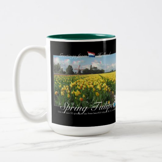 オランダの春のチューリップの景色3Dの眺めのアナグリフ ツートーンマグカップ (左)