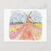 オランダの水彩絵葉書のチューリップフィールド インビテーションポストカード (正面)