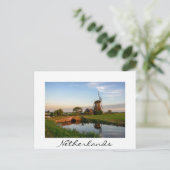 オランダの白いカードの田舎の風車 ポストカード (スタンド正面)