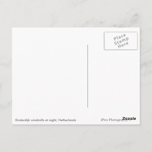 オランダの白いポストカードにライトアップされた風車 ポストカード (裏面)