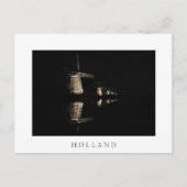 オランダの白いポストカードにライトアップされた風車 ポストカード (正面)