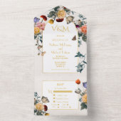 オランダの花をモチーフにした軽やかで上品な結婚式のイニシャル オールインワン招待状 (内側)