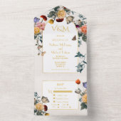 オランダの花をモチーフにした軽やかで爽やかな結婚式のイニシャル オールインワン招待状 (内側)