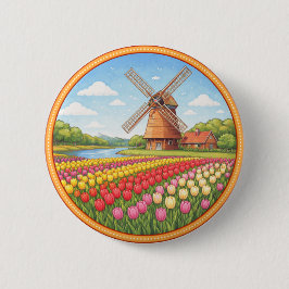 オランダの花畑 缶バッジ
