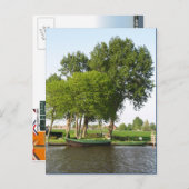 オランダの農村風景 ハウスボートのある運河 ポストカード (正面/裏面)