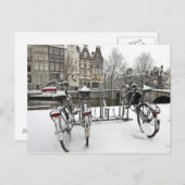 オランダの雪が多いアムステルダムのバイク ポストカード (正面/裏面)