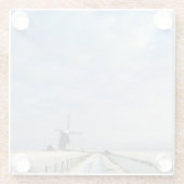 オランダの雪と風車のある冬の風景 ガラスコースター (裏面)