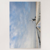 オランダの雪と風車のある冬の風景 ジグソーパズル (縦)